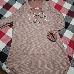Hooded lace up knit shirt women's xl
